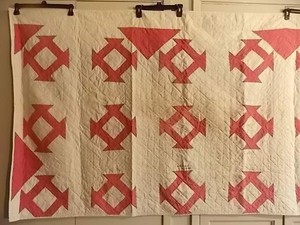 Antique Quilt Red White Barn Door Pattern 42 X 73 Signed And