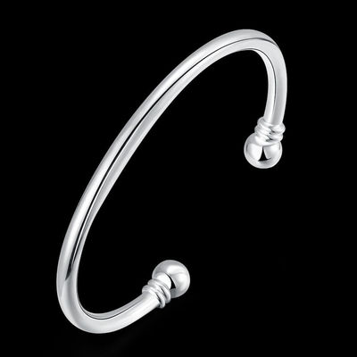 Elegant Womens 925 Sterling Silver Love Cuff Ball End Open Bangle Bracelet #B135