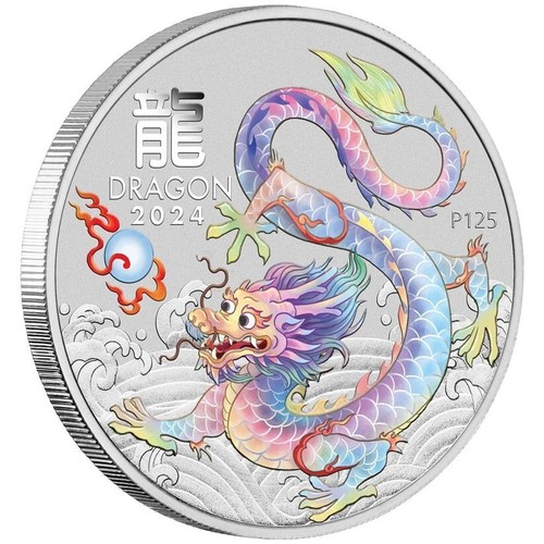 2024 ANDA Brisbane Money Expo 1oz Silver Dragon WHITE Coloured Coin - Picture 2 of 3