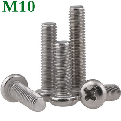 M10 - 1.5 304 Stainless Steel Phillips Pan Head Machine Screws Bolts DIN 7985A