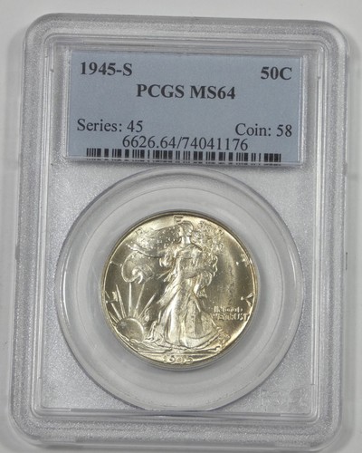 1945-S Walking Liberty Half Dollar CERTIFIED PCGS MS 64 Silber 50c