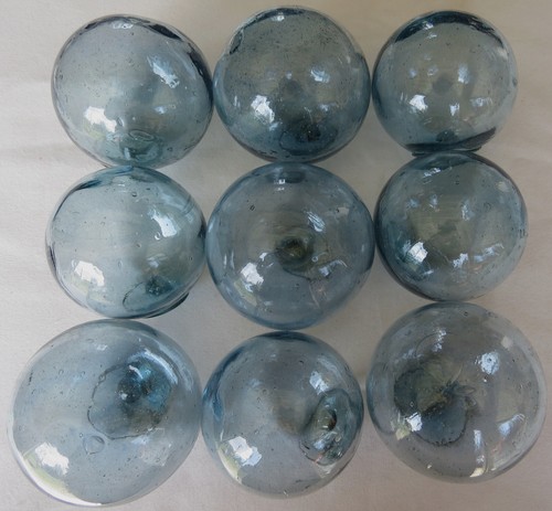 Japanese GLASS Fishing FLOATS 3-3.5" LOT-9 SMOKY BLUE Authentic Vtg USA BZ - Picture 10 of 14
