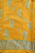 FNC Vintage Saree Indian Yellow Woven Floral Blend Silk Sari Craft Fabric 5YD