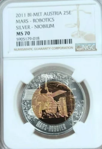 2011 AUSTRIA SILVER NIOBIUM 25 EURO MARS ROBOTICS NGC MS 70 VERY SCARCE PERFECT