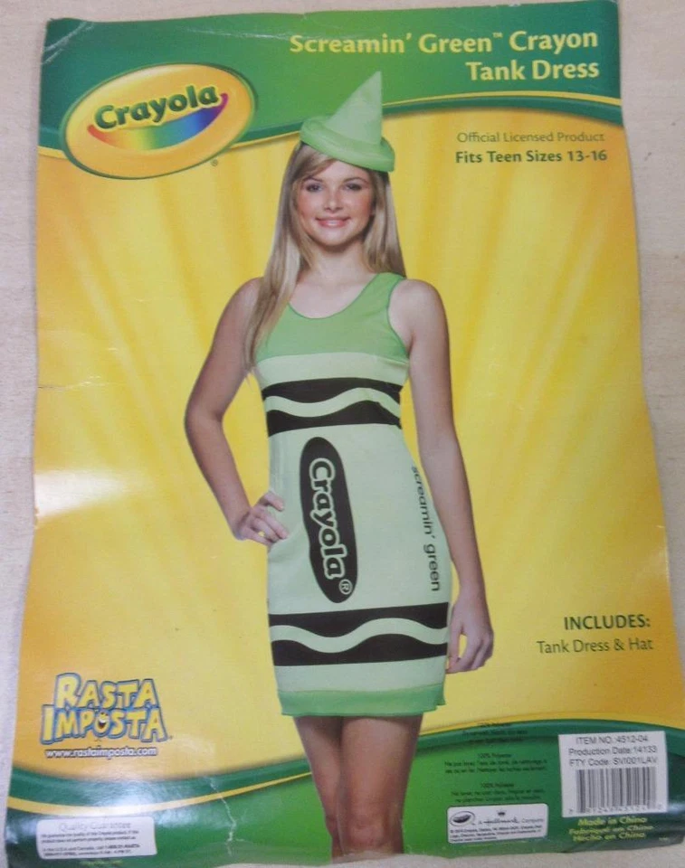 Crayola Verde Crayón Halloween Disfraz Tanque Vestido y Sombrero Adolescente Tallas 13-16 Foto 2 de 4
