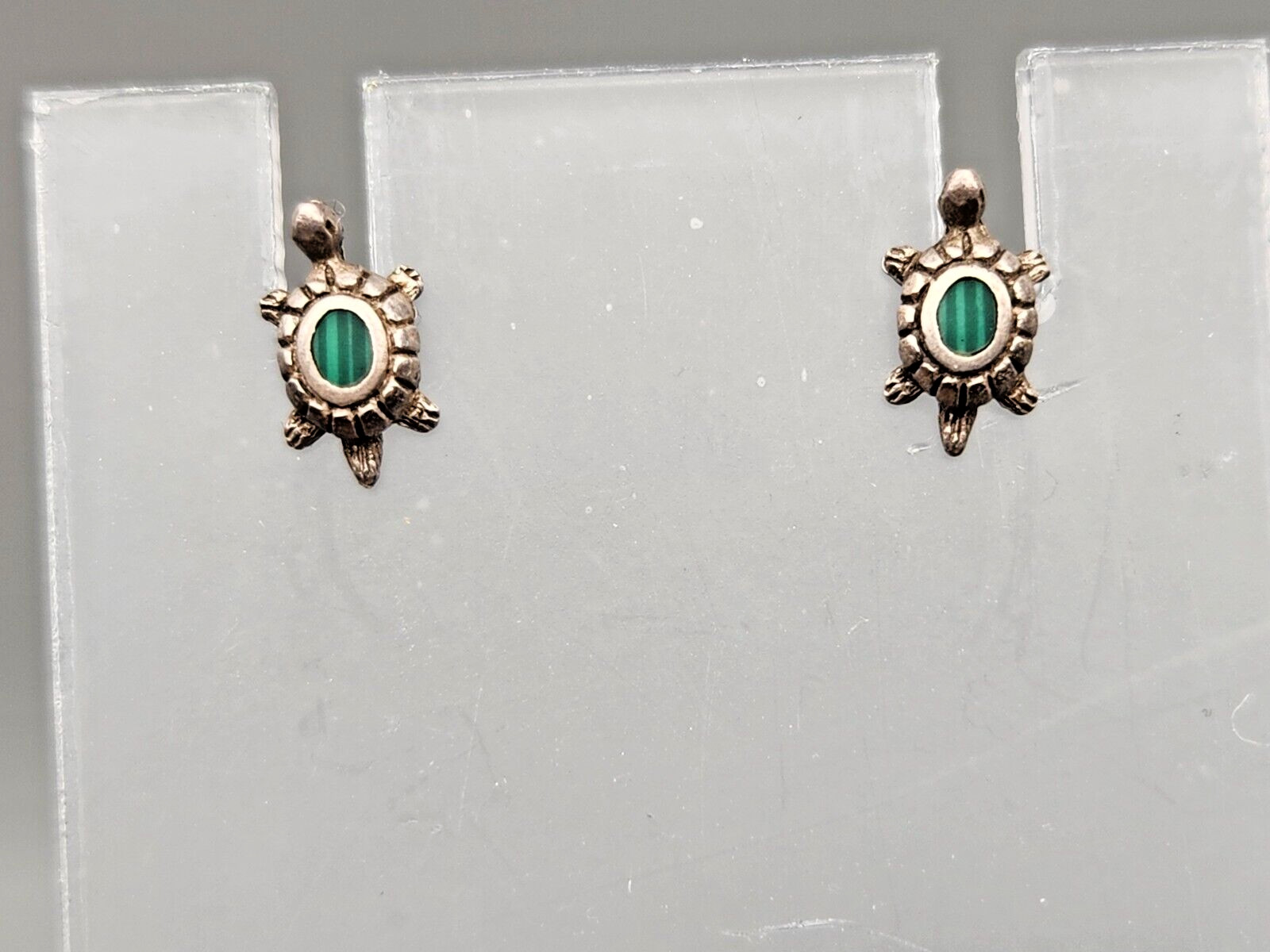 Sterling Silver Malachite Turtle Stud Earrings - image 2