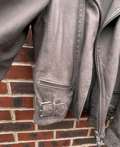 All Saints GIBSON Leather Biker Jacket MEDIUM Grey Mens Bomber Moto AllSaints - Picture 11 of 20