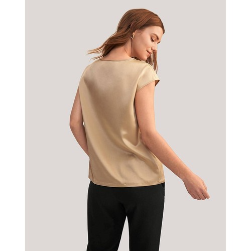 LilySilk Silk Basic Cap Sleeves Silk Bronze Tee Elegant Casual Party L NWT $89 - Picture 2 of 10