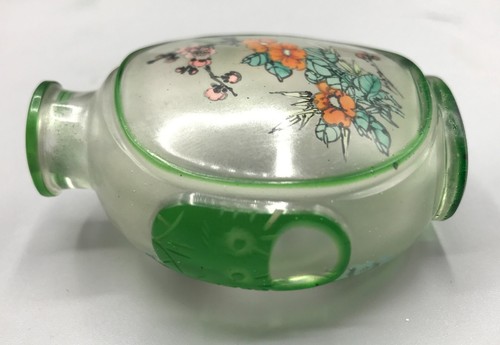 Vintage Chinese Carved Peking Glass Reverse Painted Snuff Bottle - Picture 6 of 11