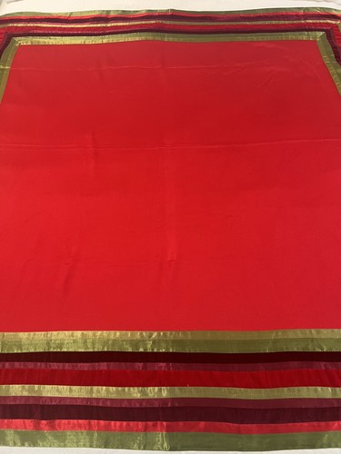 Crate & Barrel Rossetti Square Tablecloth 60” X 60” Red With Stripe Ribbons - Picture 2 of 20