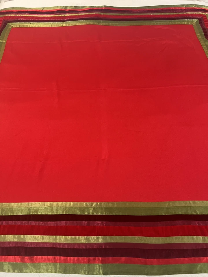 Crate & Barrel Rossetti Square Tablecloth 60” X 60” Red With Stripe Ribbons - Image 2 of 4