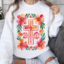 Floral Cross Easter Sweathirt, Christian Easter Shirt, Christian Gift