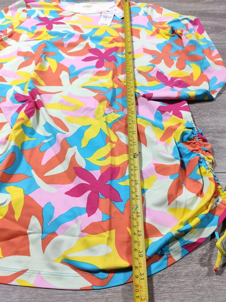 Blusa de banho Lands End feminina grande 14-16 gola redonda proteção contra erupções cutâneas floral túnica - Imagem 4 de 4