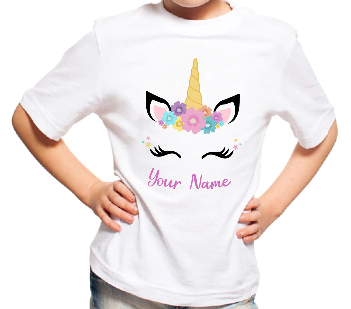 Gift Name Tshirt Girls eBay Personalised | Childrens Unicorn T-Shirt Top Any Birthday