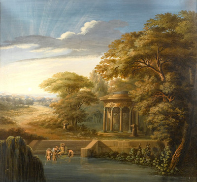 Dream-art Oil painting naked women bathing by the river in landscape