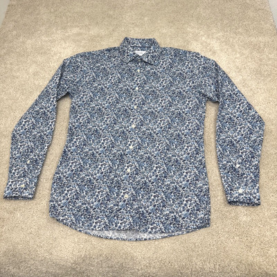 Eton Slim Fit Poplin Floral Button Up Dress Shirt Mens 41 16 Long Sleeve Blue