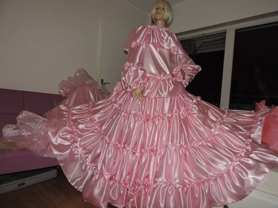 Marilin Pracht Glanzsatin Siisy Volant Nylon Negligee 30 Meter Saum rosa vtg. XX