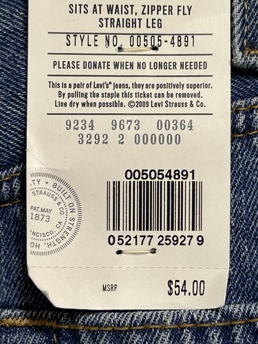Levi's 505 Straight Fit Jeans Men’s 42x30” Straight Leg Cotton Denim Blue NEW! - Afbeelding 14 van 14