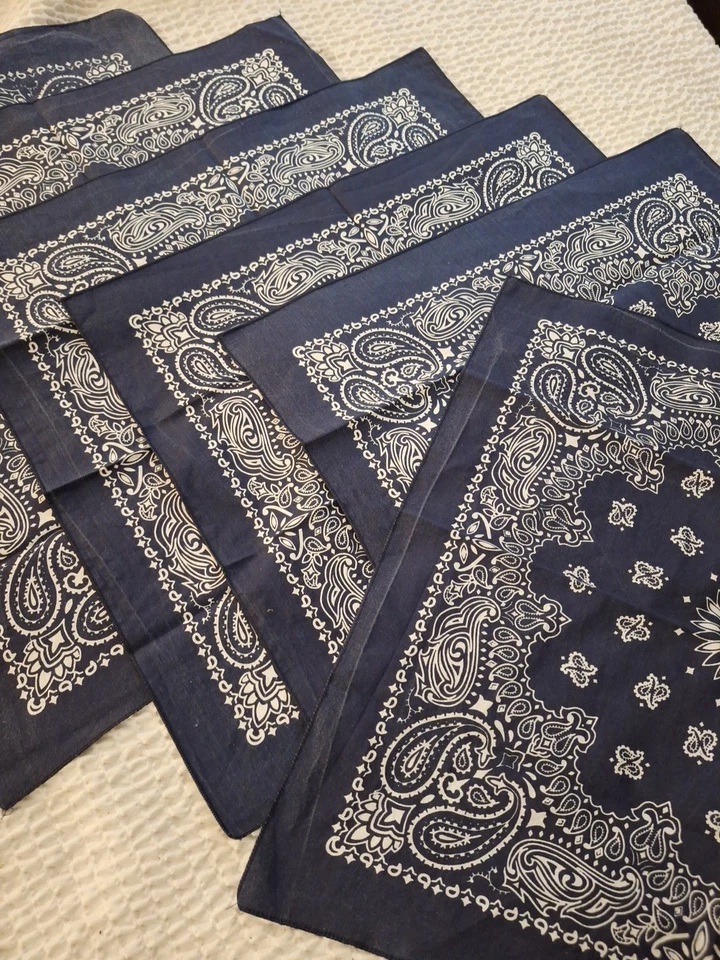 Lote De Colección De 6 Bandanas De Algodón Hav-a-Hank Azul Índigo Mediados De Siglo Puntada Única Foto 3 de 4