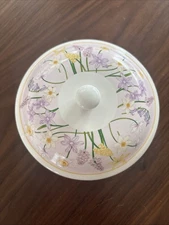 See’s Candies Ceramic Floral Candy Nut Dish W/Lid Spring Daffodils 3” T X 5.75”W