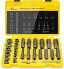 Deep Bolt Extractor Set 28PCS, 3/8" Drive Bolt Extractor Kit, Spark Plug Extract
