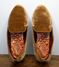 Birdies Gold Velvet Slip On Womens Loafer Flats Quilted Cushioned Round Toe Sz 8