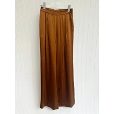 Cuyana Silk Charmeuse Wide Leg Pants Hazelnut Brown Copper Trouser Small