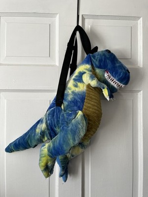 T-Rex Dinosaur Blue Plush Kids Childs Backpack Adjustable Straps Travel Toy Bag