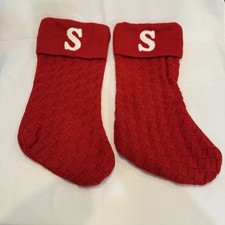 Knit Monogram Christmas Stocking Red With White Letter " S " Initial Set of 3