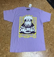 NARUTO UZUMAKI Eating Ramen T-Shirt, Adult Large, Lavender, NEW w/Tag
