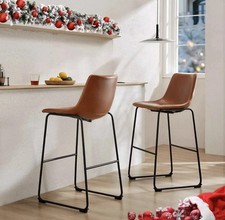 26 Inch Counter Height Bar Stools Set of 2 Leather Modern ArmlessChairs Brown