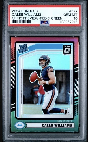 Caleb Williams 2024 Donruss - Rated Rookie Optic Red & Green Prizm (RC) PSA 10