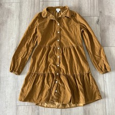 J.Crew Shirt Dress Womens 4 Brown Corduroy Button Front Tiered Long Sleeve