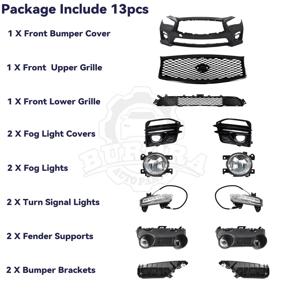 Luces antiniebla para parachoques delantero deportivo Infiniti Q50 Q50s 2014-2017 parrilla inferior superior Foto 2 de 4