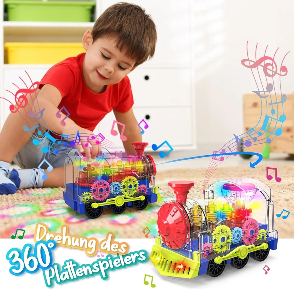 Transparent Gear Toy Train Car Color Light Electric Music Children's Toy Gifts - Image 4 of 4