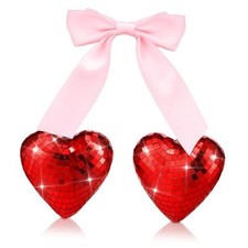 Suncalla Valentines Day Heart Decor Heart Disco Ball with Bow Double Mirror Red