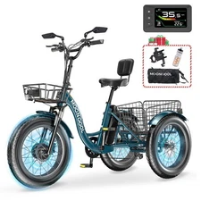 MOONCOOL Electric Tricycle for Adults, 20" Fat Tire Electric Trike Peak 1100W