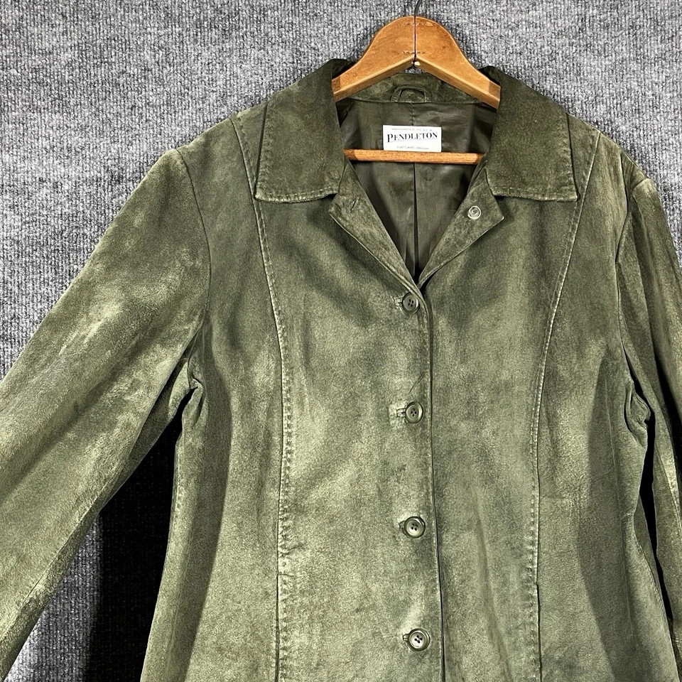 Chaqueta de gamuza de cuero Pendleton para mujer talla mediana pátina verde vintage Foto 3 de 4