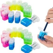 KIDMEN 24 PCS 2 Hole Manual Pencil Sharpener with Lid for Kids School Supplies