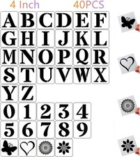 4 Inch Letter Stencils and Numbers,40 Pcs Reusable Plastic Large Alphabet Art...