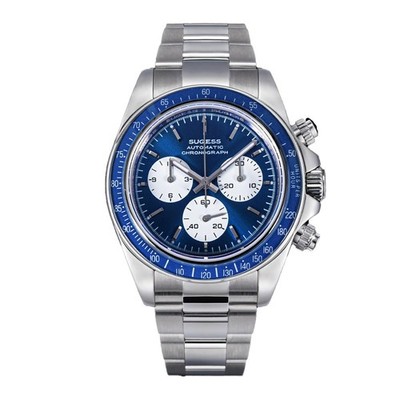 Sumess S473 Chronograph Automatik Stahl Blau Weiß Saphir Herrenuhr