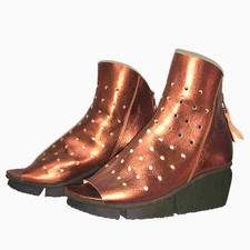 Trippen platform wedge bootie open toe metalic seagull Germany Sz37 Or US 7