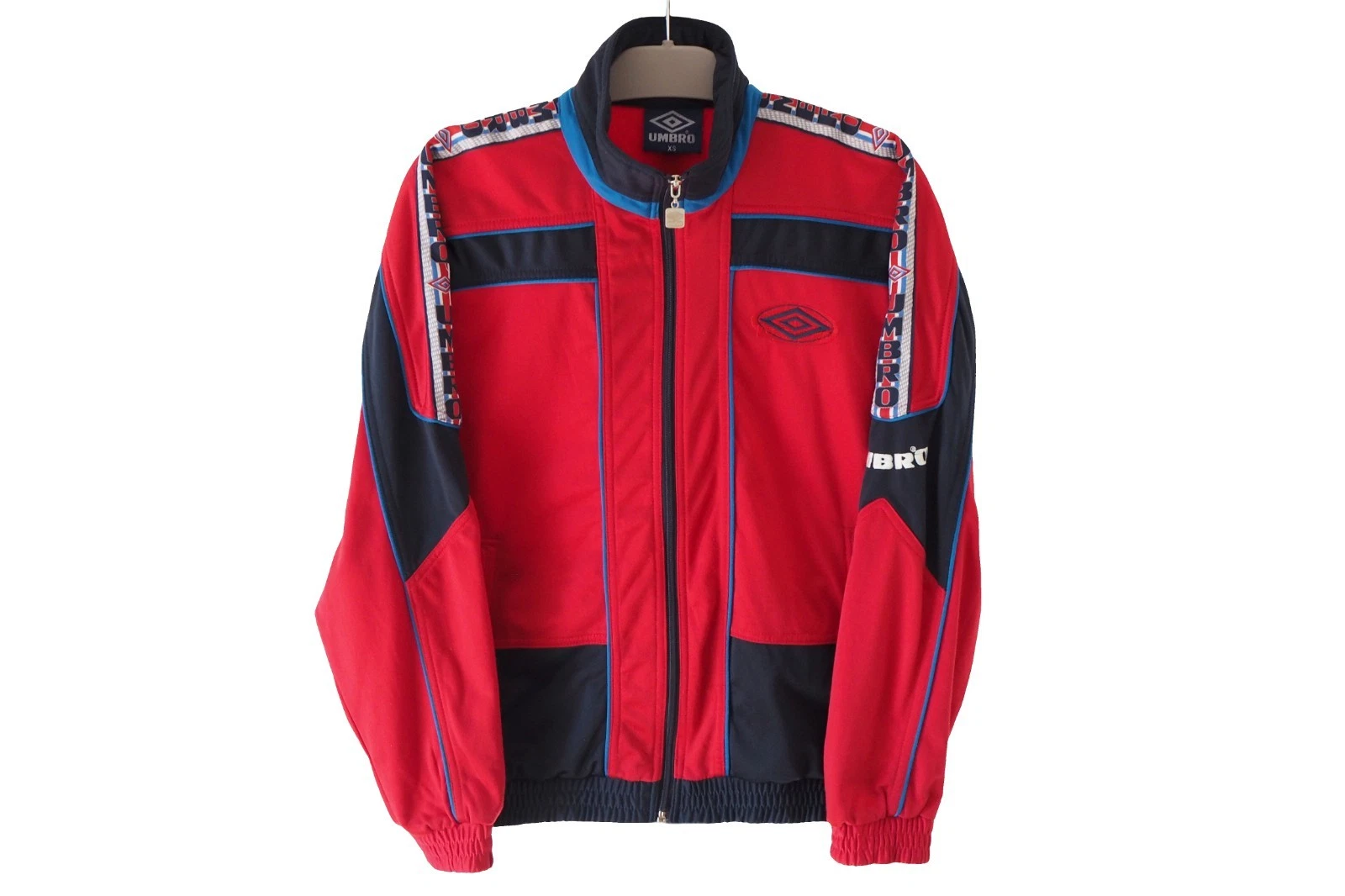 Vintage UMBRO Track Jacket Full Zip Size XS/S red blue 90s sport windbreaker