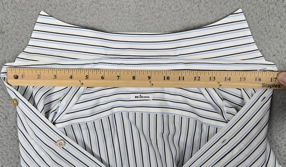 Camisa de vestir Kiton Napoli de algodón con cuello extendido blanca a rayas para hombre talla 16,5/42 Foto 3 de 4