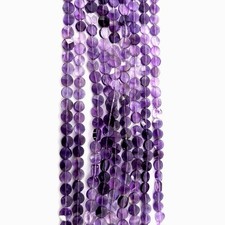 Real Amethyst Beads 9 Strands 14" Long 6mm Faceted Puffed Flat Round Coin Shape