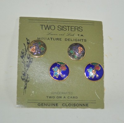 Two Sisters Miniature Delights Genuine Cloisonne Buttons - set of 4 New