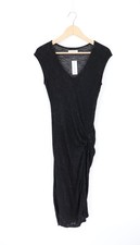 VELVET By Graham & Spencer Damara V-Neck Knot Drape Midi Dress Black S $185 A5