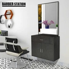 Wall Mount Salon Station Barber Stations Hair Styling Station Equipment + Mirror