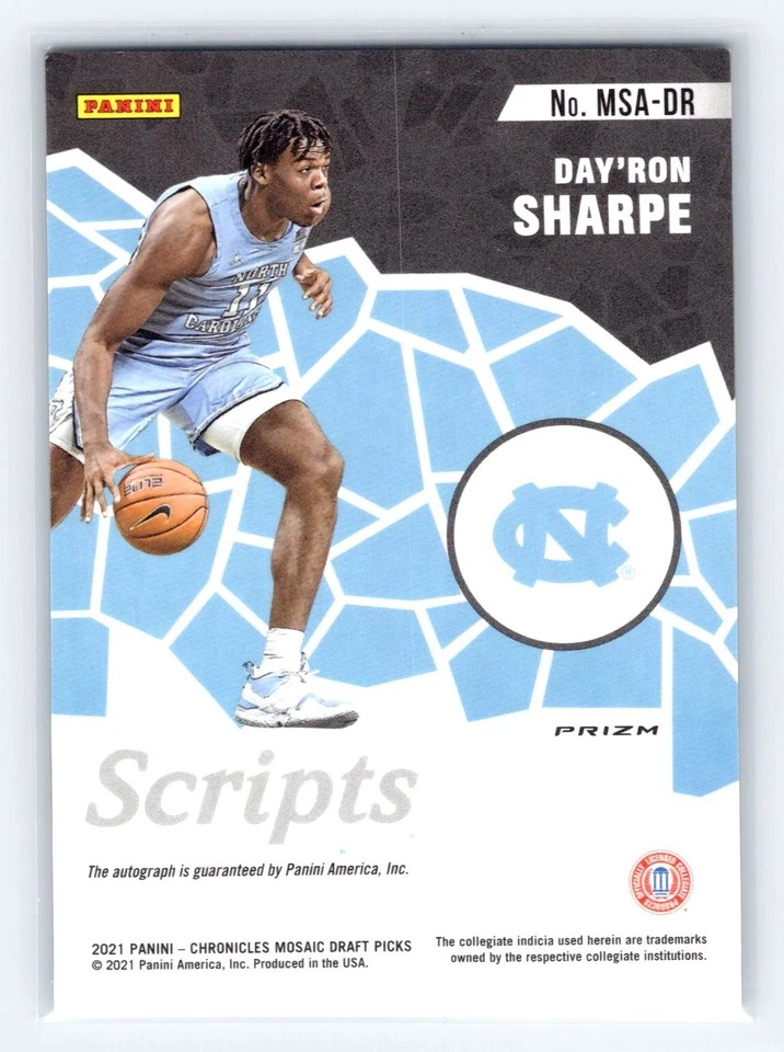 2021 Panini Chronicles Draft Picks #MSA-DS Day'Ron Sharpe Mosaic Scripts - Image 2 of 2