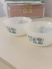 Vintage Anchor Hocking Fire King Blue Heaven Custard Cups Mid Century Set Of 2